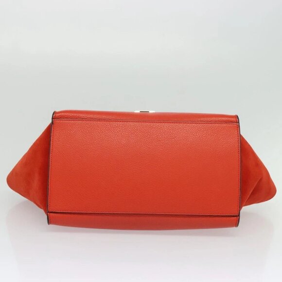 CELINE Trapeze Medium Hand Bag Suede Leather 2way Red Silver Auth gh084 - Picture 11 of 15